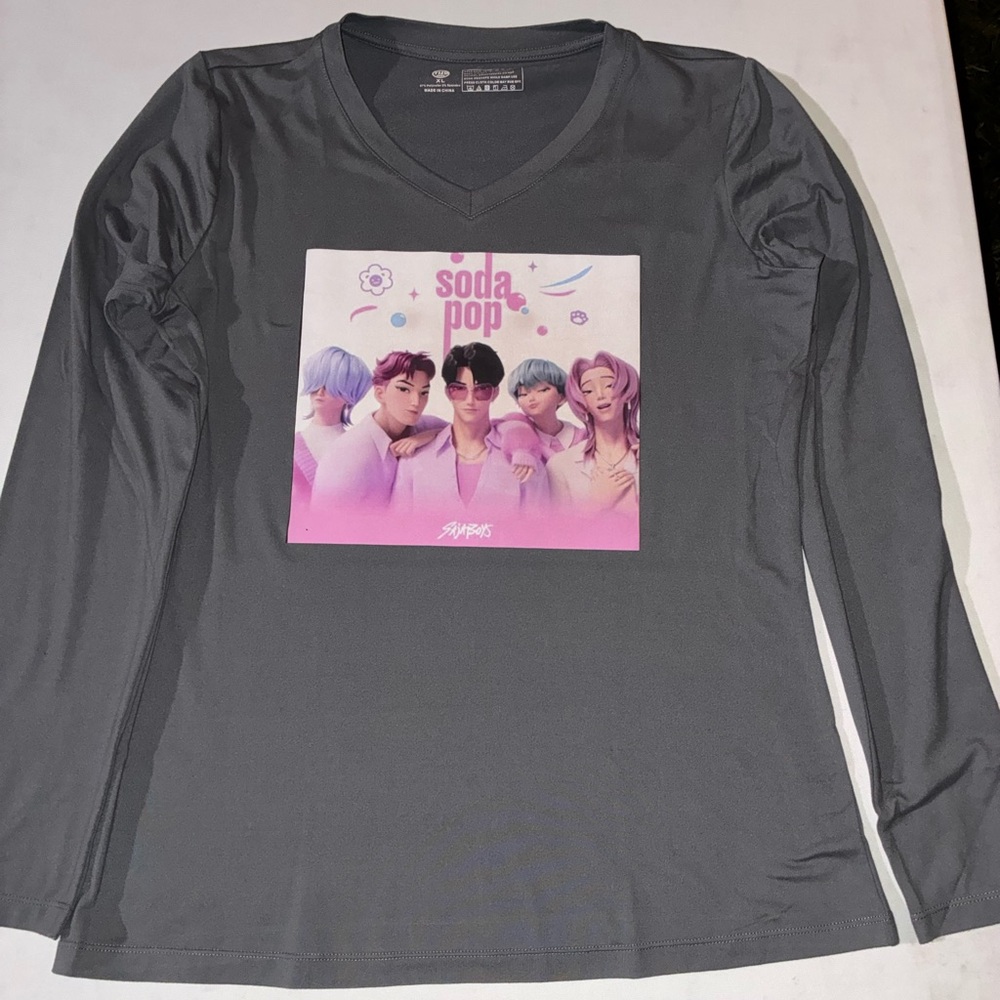 Gray Long Sleeve Shirt with Soda Pop Graphic